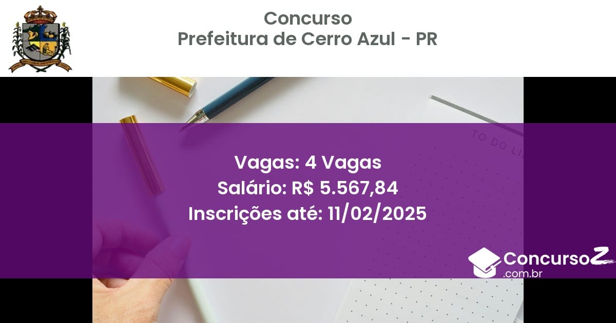 Concurso Público 920 prefeitura de cerro azul pr 4 vagas julho 2025