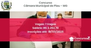 Concurso Público 94 camara municipal de piau mg 1 vagas junho 2025