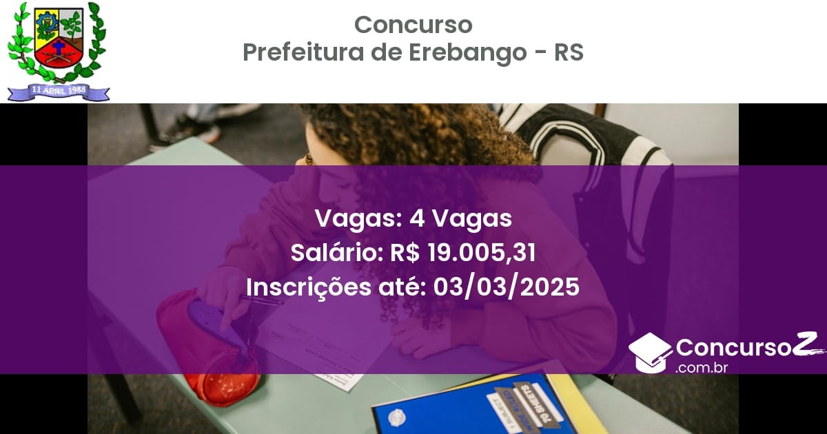 Concurso Público 941 prefeitura de erebango rs 4 vagas junho 2025