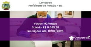 Concurso Público 951 prefeitura de pontao rs 92 vagas junho 2025