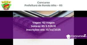 Concurso Público 952 prefeitura de ronda alta rs 62 vagas julho 2025