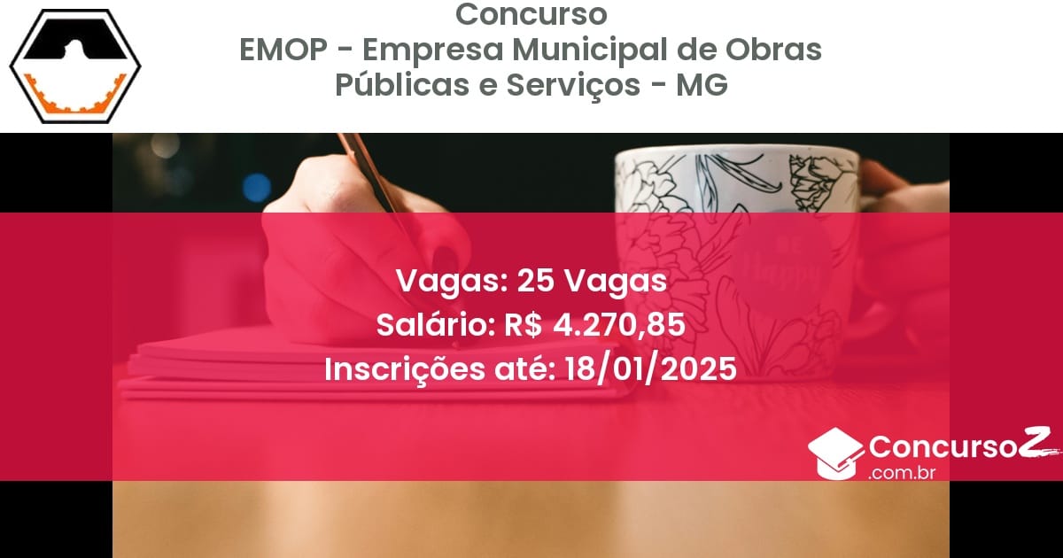 Concurso Público 96 emop empresa municipal de obras publicas e servicos mg 25 vagas setembro 2025