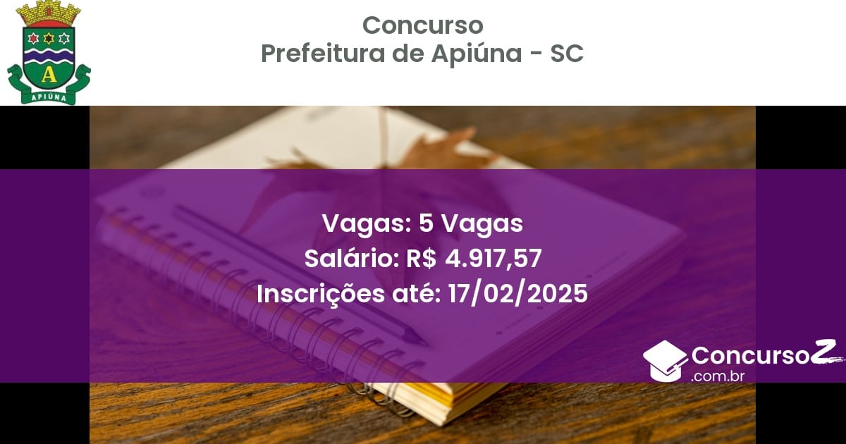 Concurso Público 970 prefeitura de apiuna sc 5 vagas junho 2025