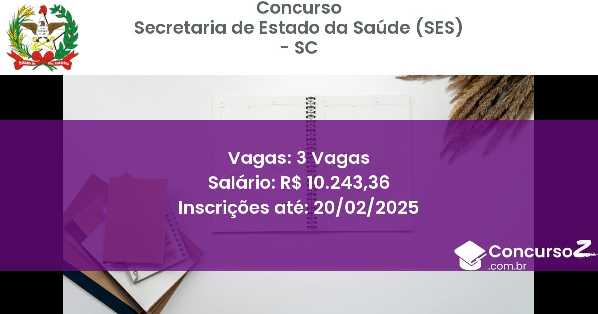 Concurso Público 988 secretaria de estado da saude ses sc 3 vagas junho 2025