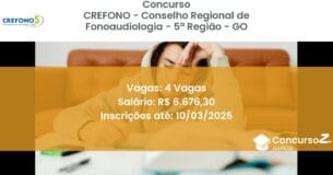 Concurso Público 994 crefono conselho regional de fonoaudiologia 5 regiao go 4 vagas junho 2025
