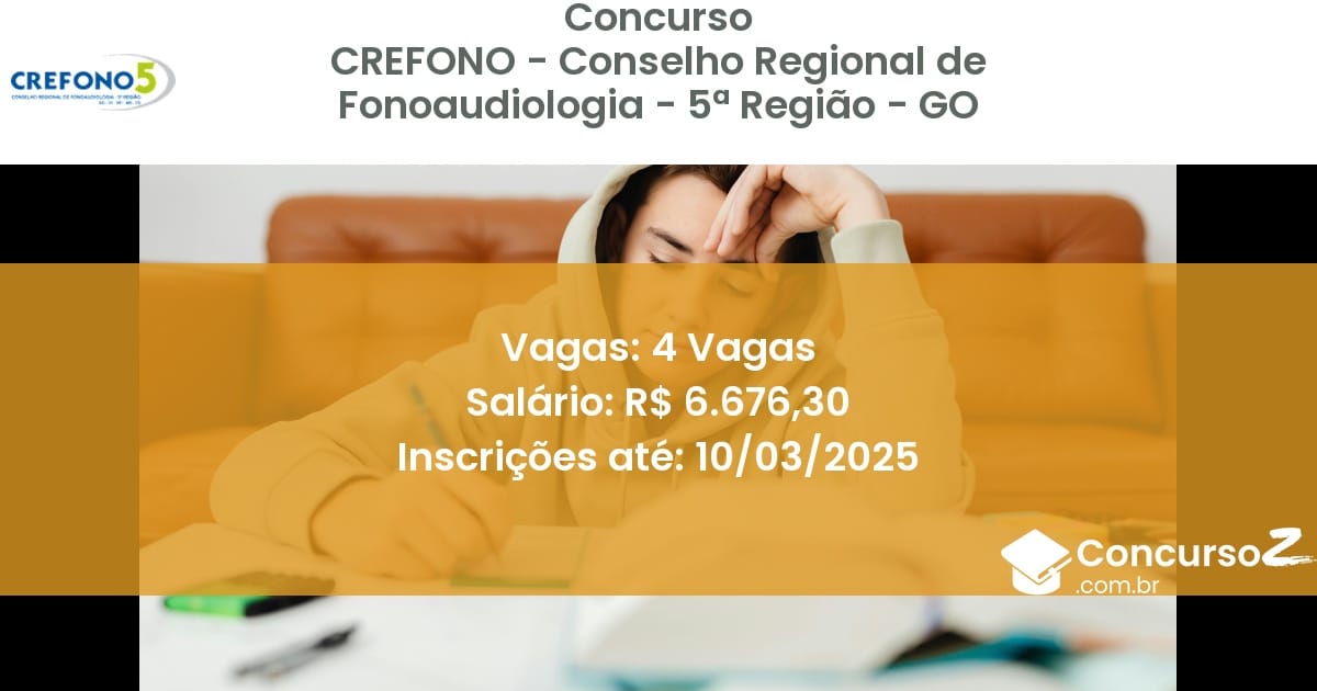 Concurso Público 994 crefono conselho regional de fonoaudiologia 5 regiao go 4 vagas julho 2025