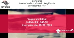 Concurso Público 1417 diretoria de ensino da regiao de sertaozinho sp ver edital junho 2025