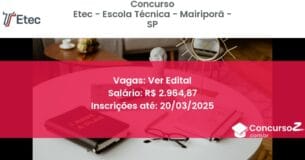 Concurso Público 1423 etec escola tecnica mairipora sp ver edital junho 2025