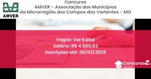 Concurso Público 1483 amver associacao dos municipios da microrregiao dos campos das vertentes mg ver edital junho 2025