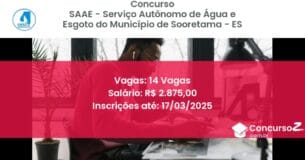 Concurso Público 1531 saae servico autonomo de agua e esgoto do municipio de sooretama es 14 vagas junho 2025