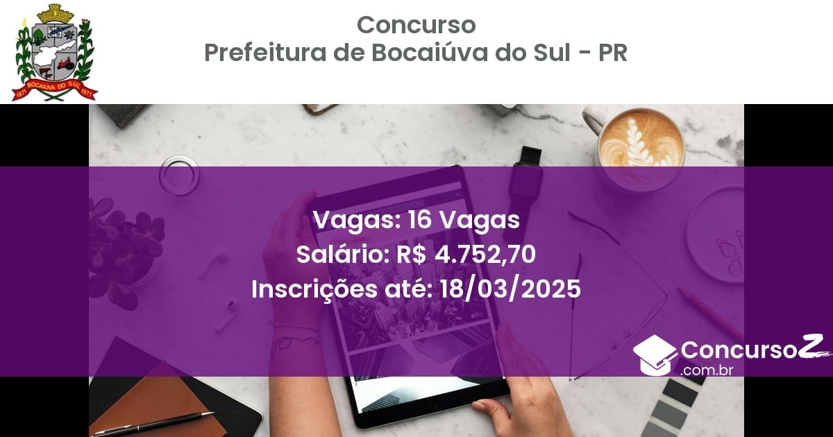 Concurso Público 1537 prefeitura de bocaiuva do sul pr 16 vagas julho 2025