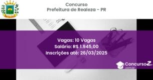 Concurso Público 1543 prefeitura de realeza pr 10 vagas junho 2025