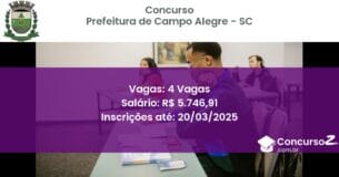 Concurso Público 1590 prefeitura de campo alegre sc 4 vagas junho 2025