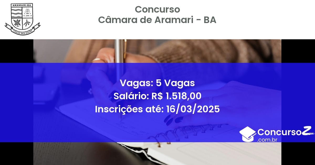 Concurso Público 1663 camara de aramari ba 5 vagas julho 2025