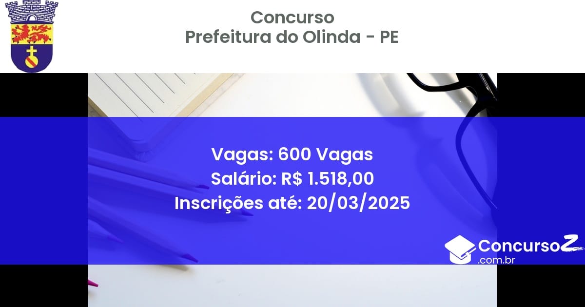 Concurso Público 1684 prefeitura do olinda pe 600 vagas setembro 2025