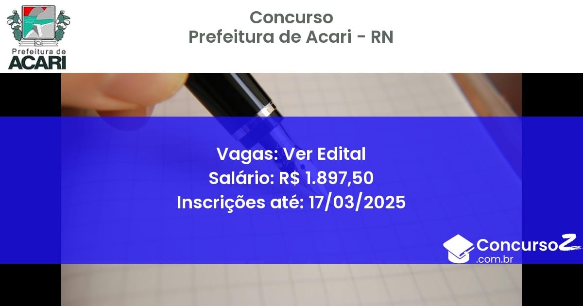 Concurso Público 1696 prefeitura de acari rn ver edital junho 2025