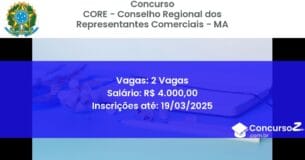 Concurso Público 1823 core conselho regional dos representantes comerciais ma 2 vagas junho 2025