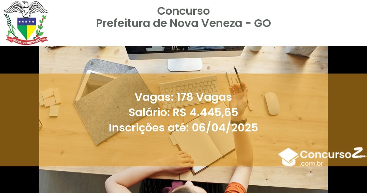 Concurso Público 2041 prefeitura de nova veneza go 178 vagas outubro 2025