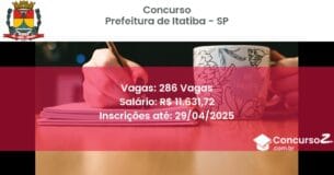 Concurso Público 2059 prefeitura de itatiba sp 286 vagas julho 2025