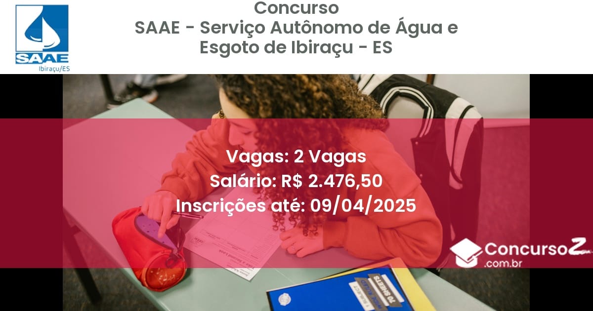 Concurso Público 2071 saae servico autonomo de agua e esgoto de ibiracu es 2 vagas junho 2025