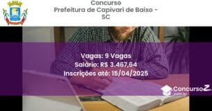 Concurso Público 2081 prefeitura de capivari de baixo sc 9 vagas maio 2025