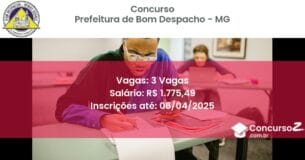 Concurso Público 2148 prefeitura de bom despacho mg 3 vagas junho 2025