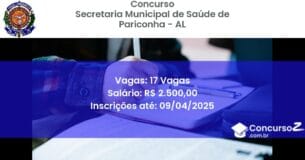 Concurso Público 2225 secretaria municipal de saude de pariconha al 17 vagas junho 2025