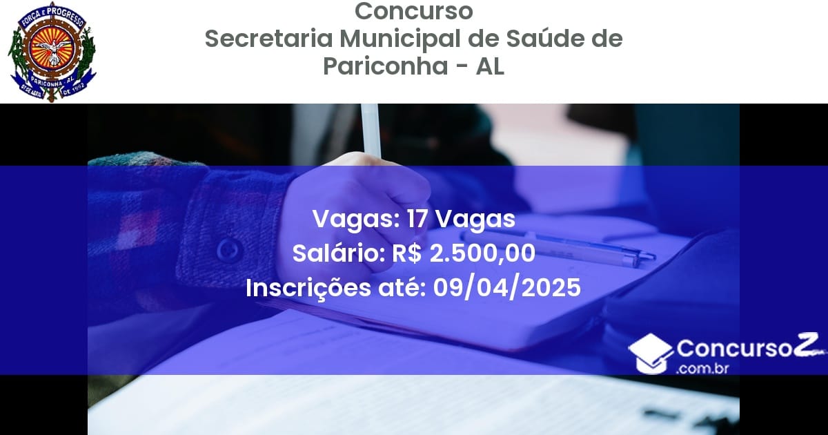 Concurso Público 2225 secretaria municipal de saude de pariconha al 17 vagas junho 2025