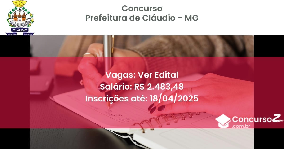 Concurso Público 2280 prefeitura de claudio mg ver edital junho 2025