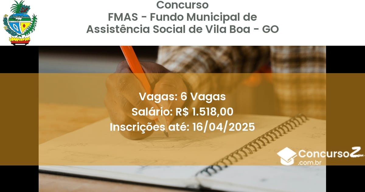 Concurso Público 2353 fmas fundo municipal de assistencia social de vila boa go 6 vagas julho 2025