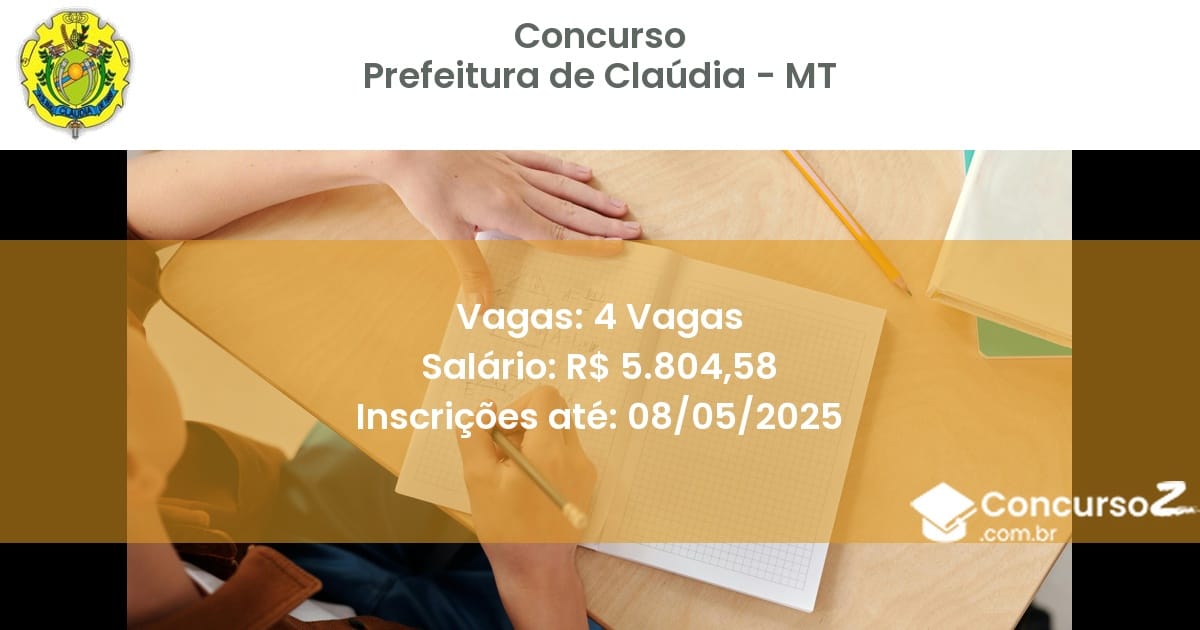 Concurso Público 2361 prefeitura de claudia mt 4 vagas julho 2025