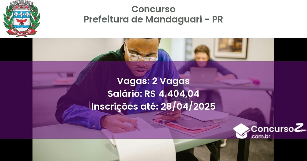 Concurso Público 2465 prefeitura de mandaguari pr 2 vagas julho 2025
