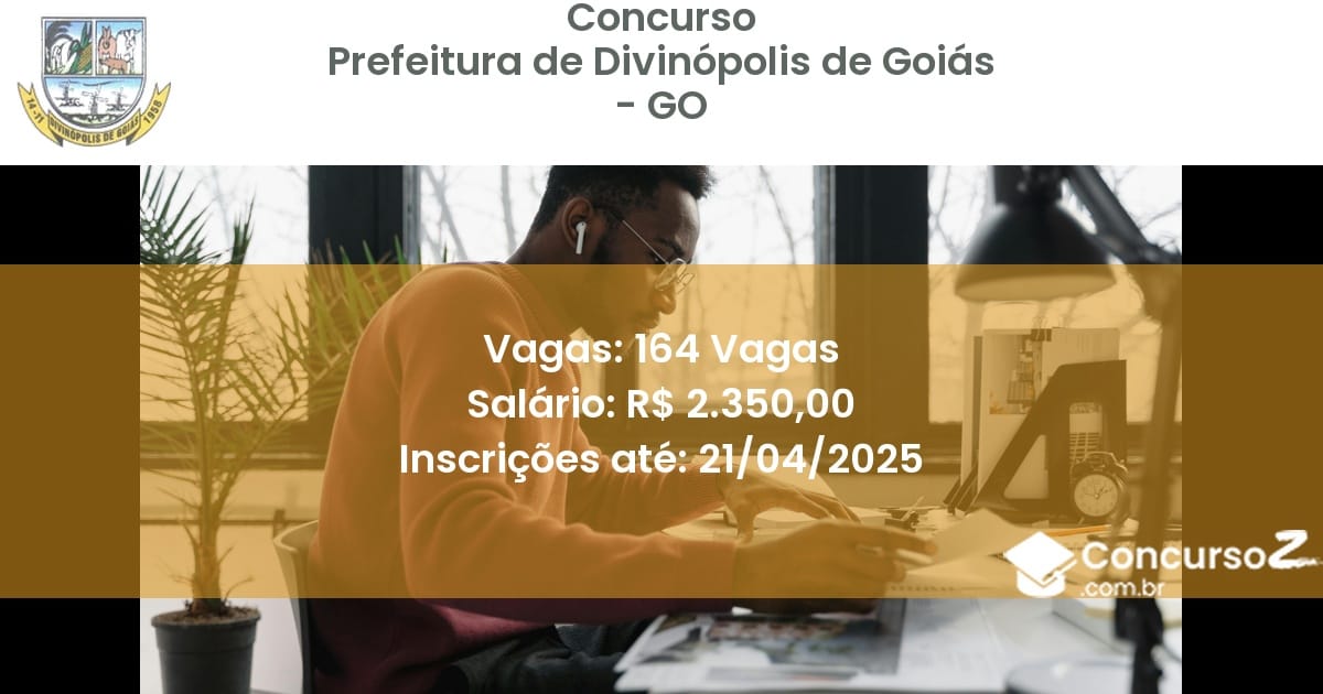 Concurso Público 2498 prefeitura de divinopolis de goias go 164 vagas julho 2025