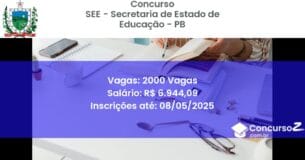 Concurso Público 2513 see secretaria de estado de educacao pb 2000 vagas junho 2025