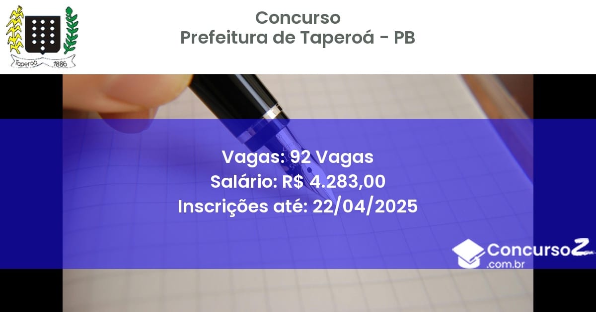 Concurso Público 2515 prefeitura de taperoa pb 92 vagas junho 2025