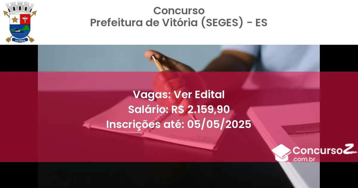 Concurso Público 2598 prefeitura de vitoria seges es ver edital junho 2025