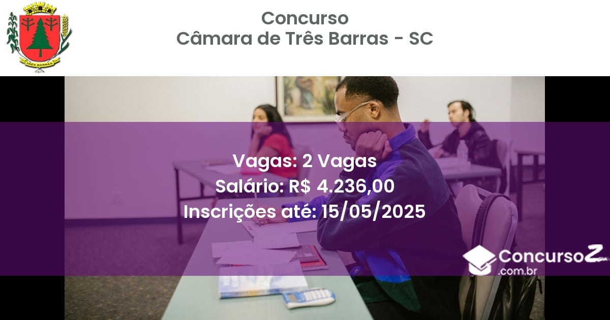 Concurso Público 2638 camara de tres barras sc 2 vagas junho 2025