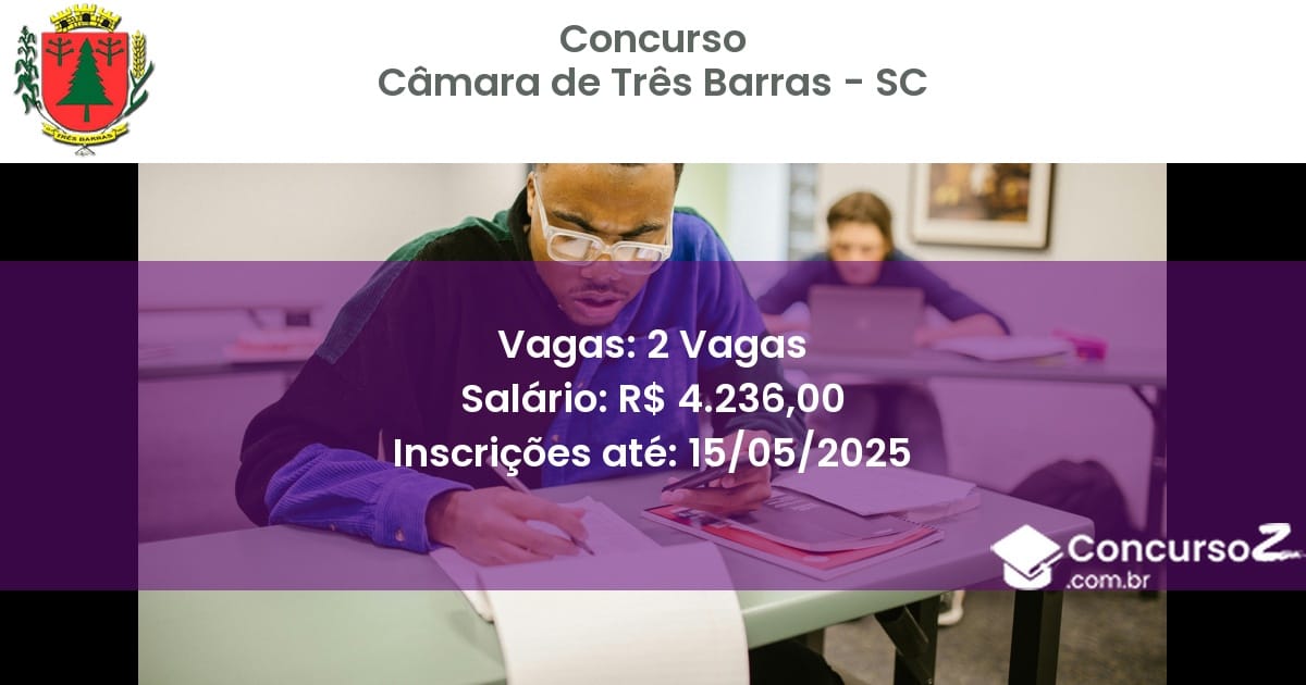 Concurso Público 2681 camara de tres barras sc 2 vagas junho 2025