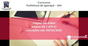Concurso Público 2701 prefeitura de igarape mg ver edital junho 2025