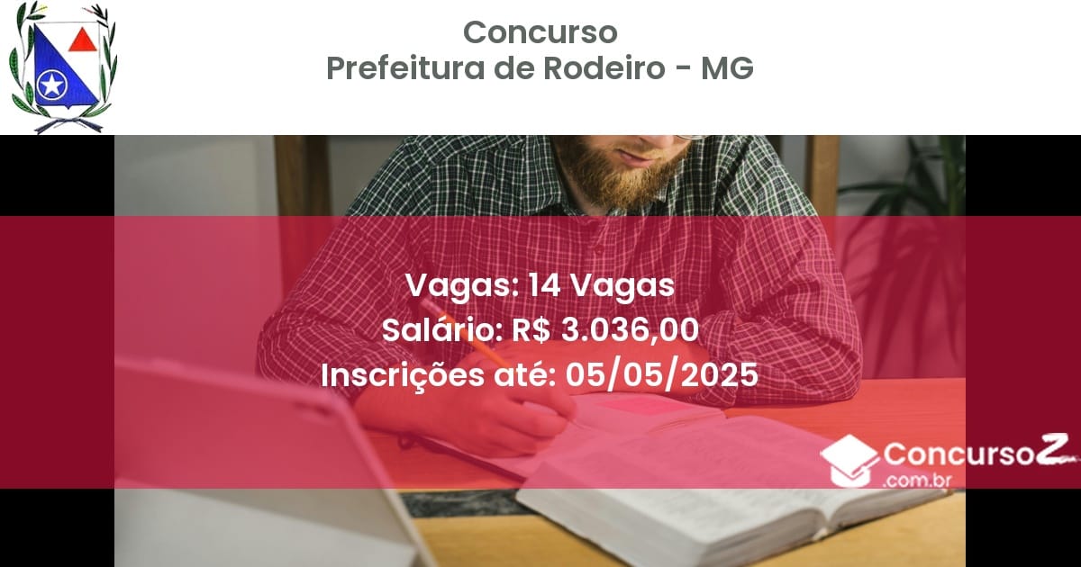 Concurso Público 2823 prefeitura de rodeiro mg 14 vagas julho 2025
