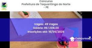 Concurso Público 2854 prefeitura de taquaritinga do norte pe 49 vagas maio 2025
