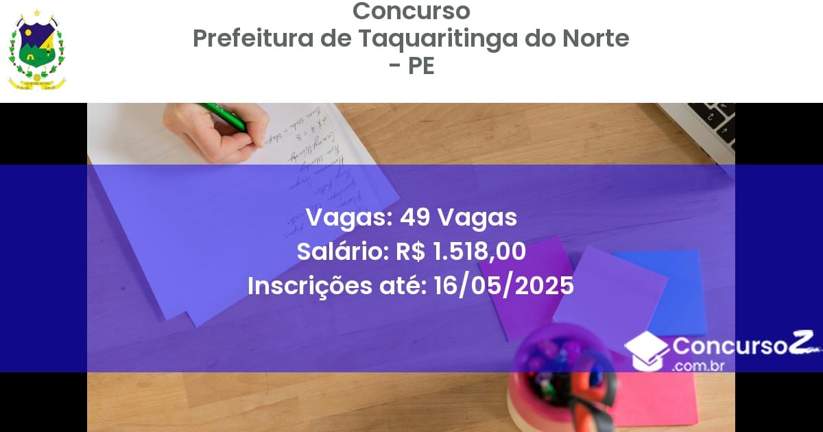 Concurso Público 2854 prefeitura de taquaritinga do norte pe 49 vagas julho 2025
