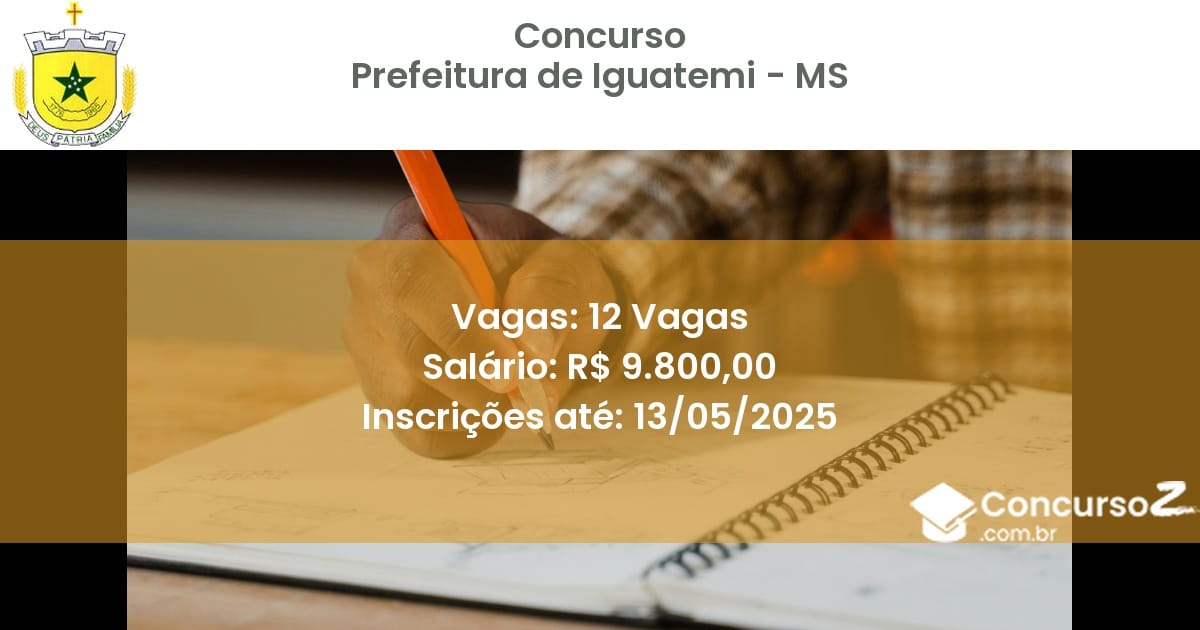 Concurso Público 2896 prefeitura de iguatemi ms 12 vagas julho 2025