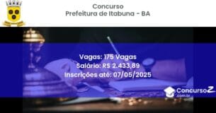Concurso Público 2901 prefeitura de itabuna ba 175 vagas junho 2025