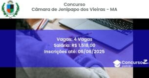 Concurso Público 2904 camara de jenipapo dos vieiras ma 4 vagas junho 2025