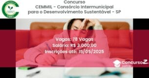 Concurso Público 2915 cemmil consorcio intermunicipal para o desenvolvimento sustentavel sp 78 vagas junho 2025