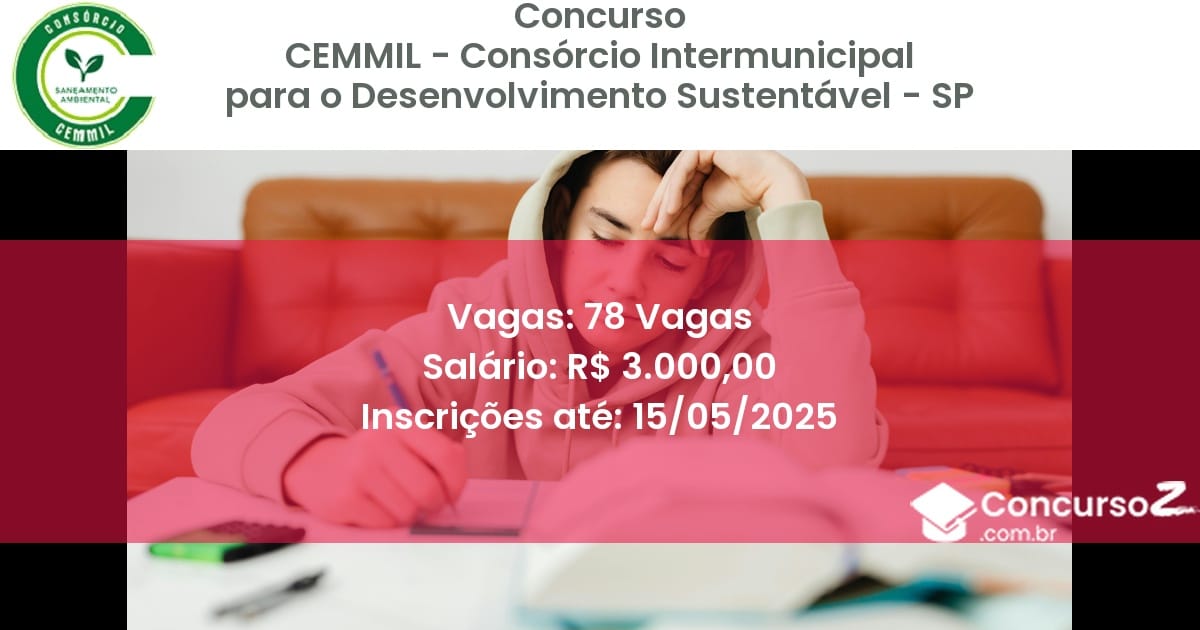 Concurso Público 2915 cemmil consorcio intermunicipal para o desenvolvimento sustentavel sp 78 vagas julho 2025