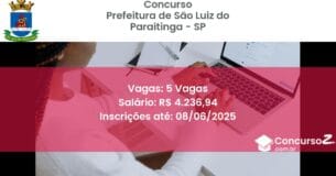 Concurso Público 2923 prefeitura de sao luiz do paraitinga sp 5 vagas junho 2025