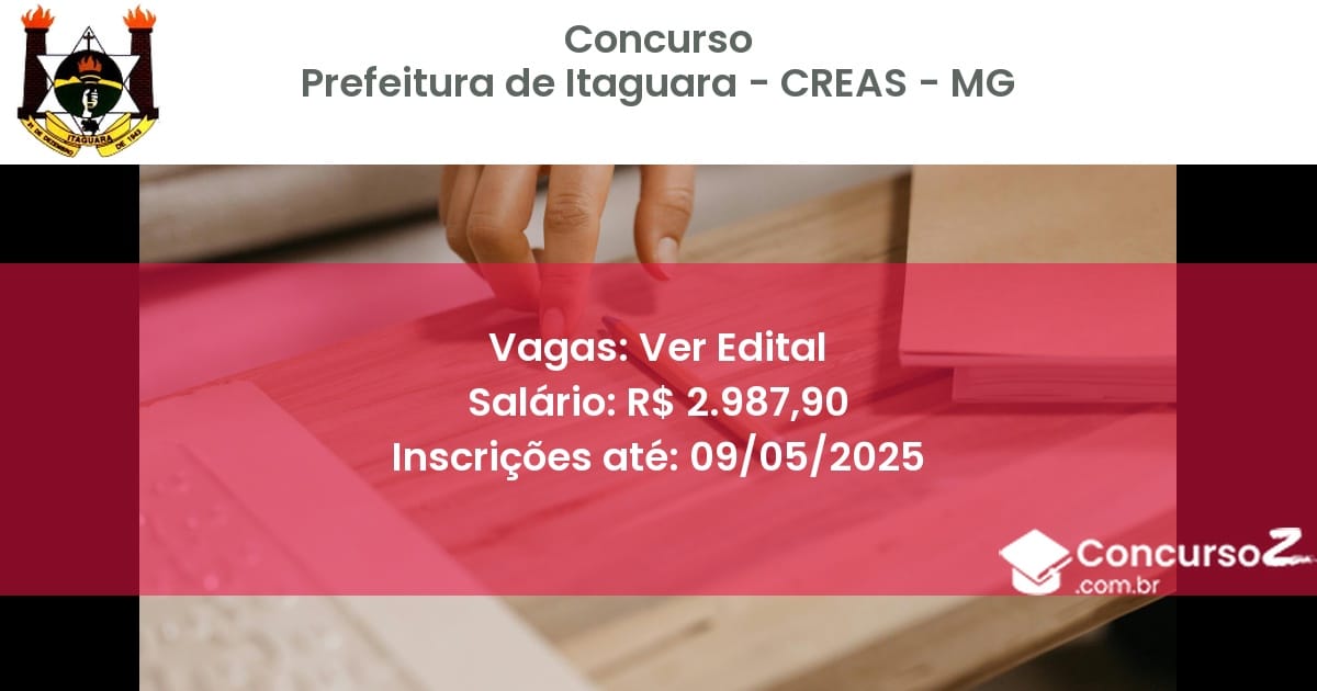 Concurso Público 2932 prefeitura de itaguara creas mg ver edital julho 2025