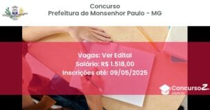 Concurso Público 2935 prefeitura de monsenhor paulo mg ver edital julho 2025